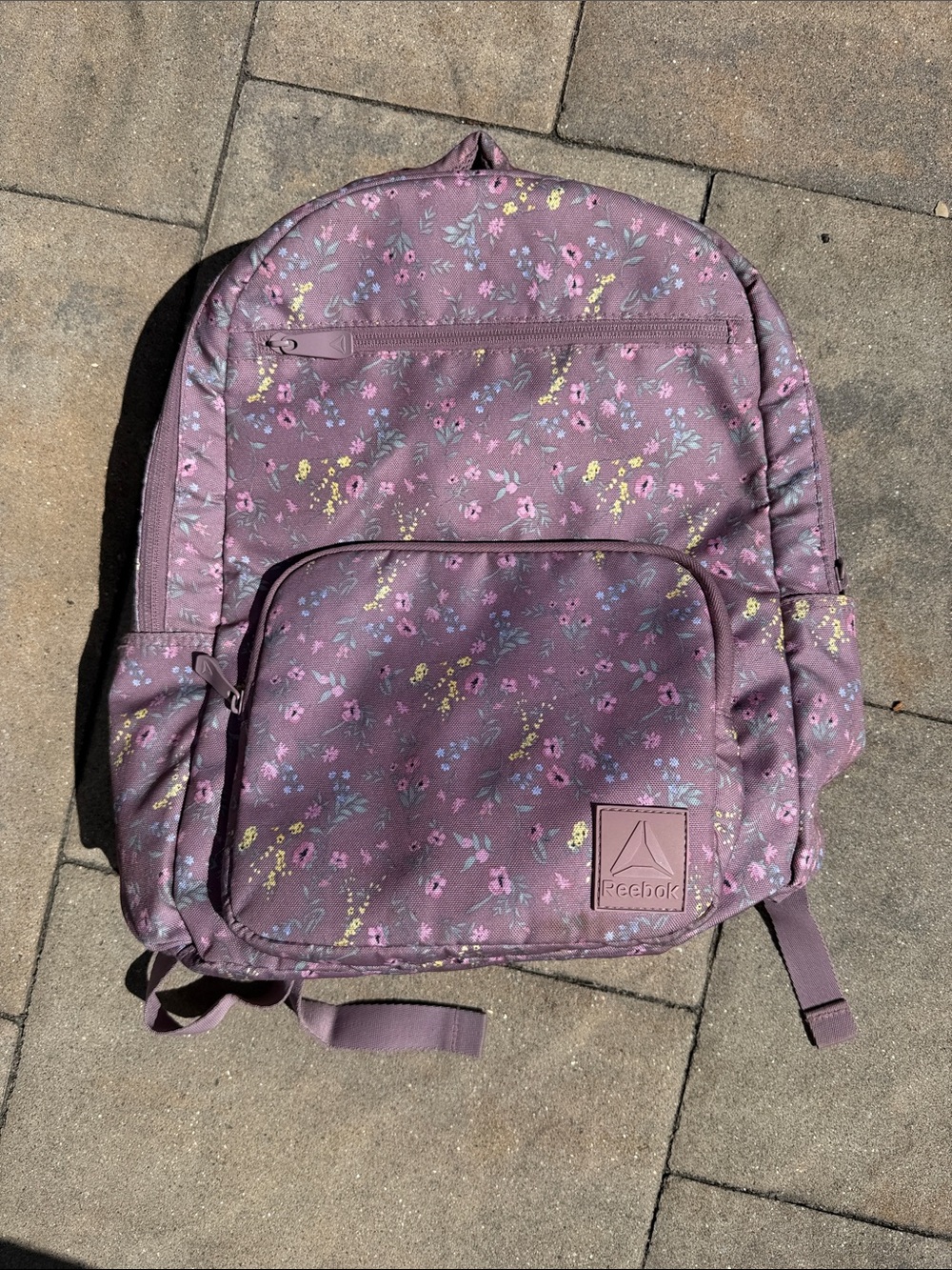 Reebok Kids Mauve Floral Backpack with Yellow & Blue Accents